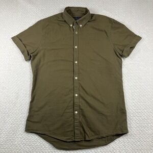 Zara Men's Button Down Shirt Green Short Sleeve Medium Slim
